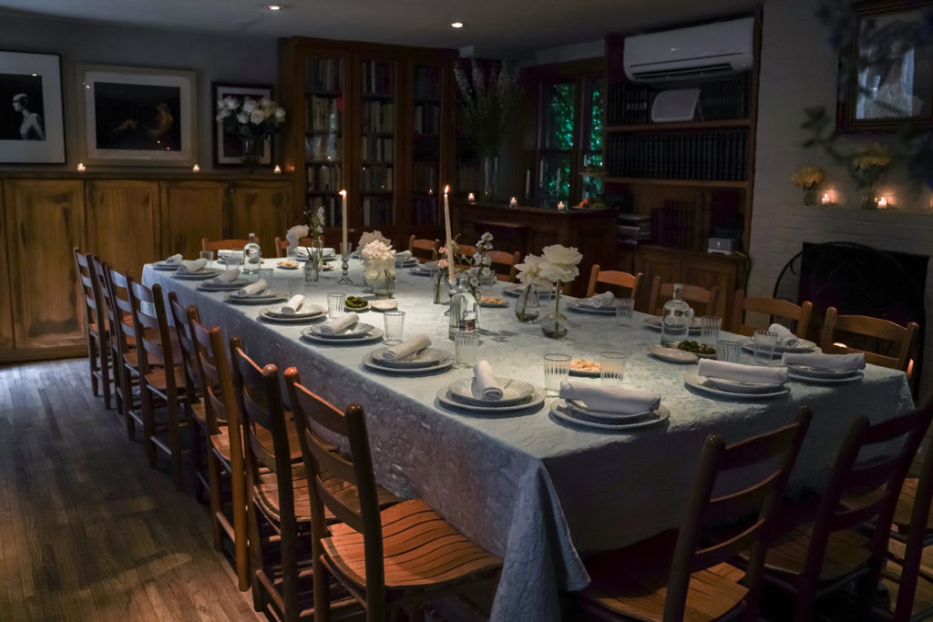 An empty Carriage House Library which is on the second floor of the Palma restaurant NYC.