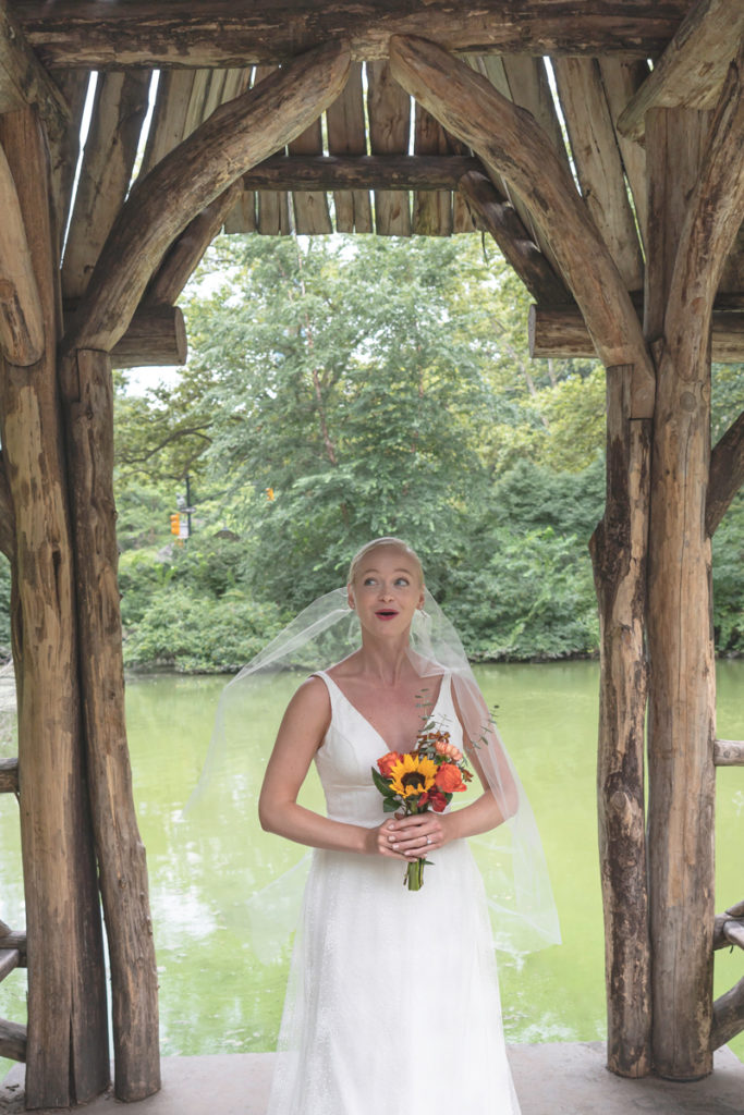 Candid photo of Kat Gaffney under the pavilion of Wagner Cove.