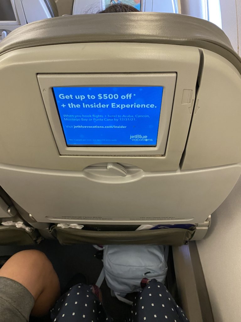 Economy seat of an Airbus A320 flying Jetblue JFK to Savannah