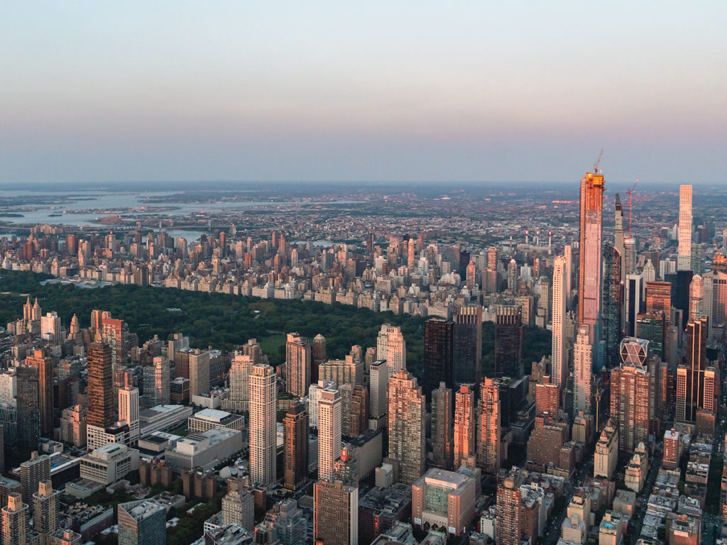 Photographing New York City flying over Billionaire's Row in Central Park South.