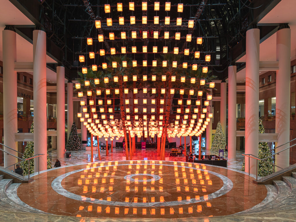 Brookfield Place's light installation, Luminaries, are famous for their Christmas lights in NYC.