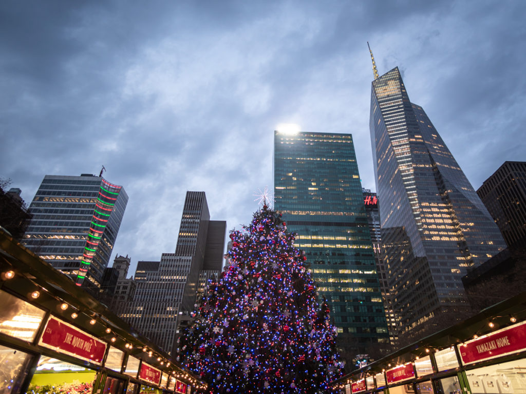 Check out the Christmas Lights in NYC at Bryant Park Winter Village.