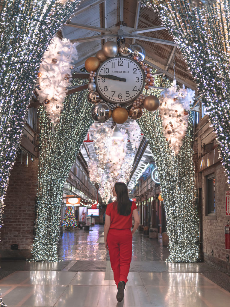 The big clock in Chelsea Market has one of the coolest Christmas lights in NYC.