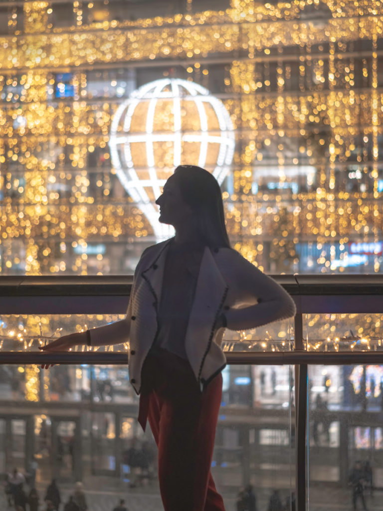 Standing from the Vessel which is part of Hudson Yards, a popular shopping center that has the most Christmas Lights in NYC.