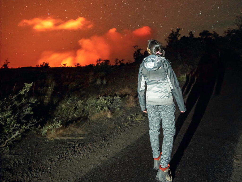 Light painting photography at Volcanoes National Park in Hawaii.