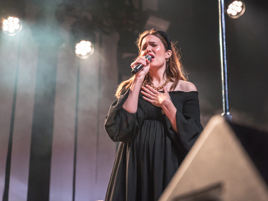 Mandy Moore singing on stage at Webster Hall.