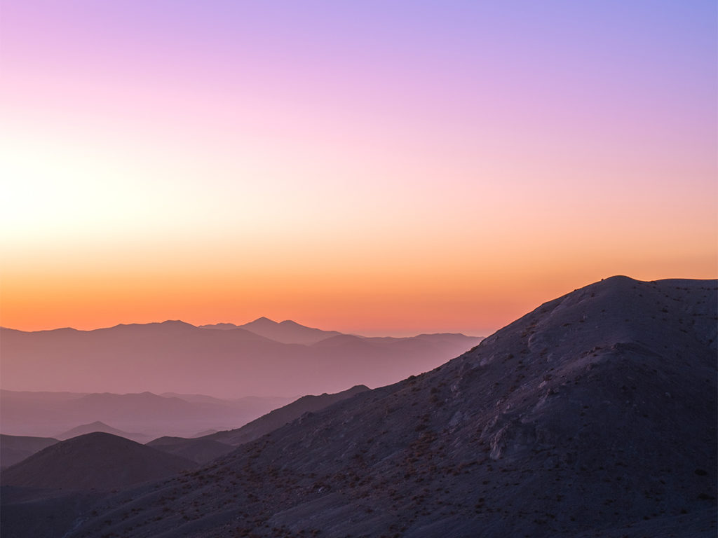 A colorful sunset up in the mountains of the Atacama Desert near the city of Copiapo.