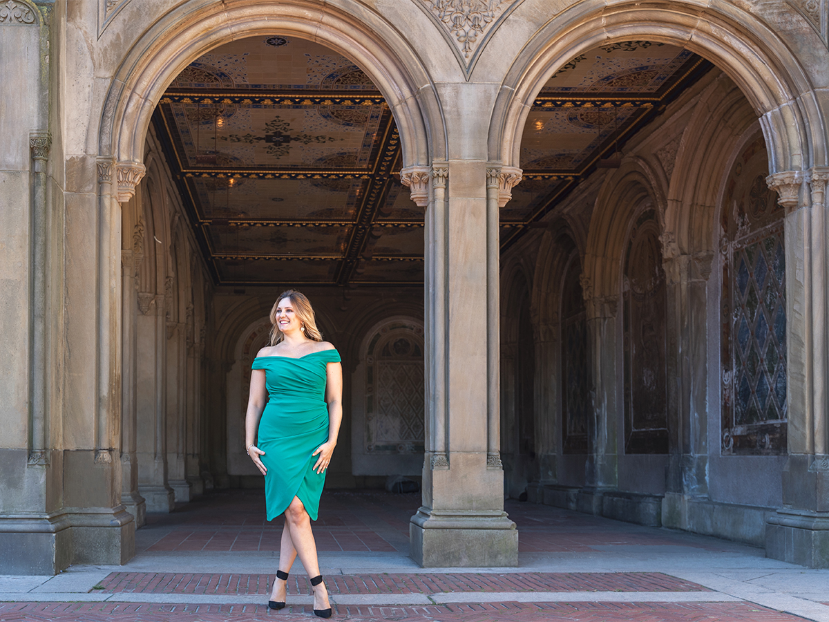 Personal branding photoshoot of an opera singer at Lincoln Center and Bethesda Terrace.