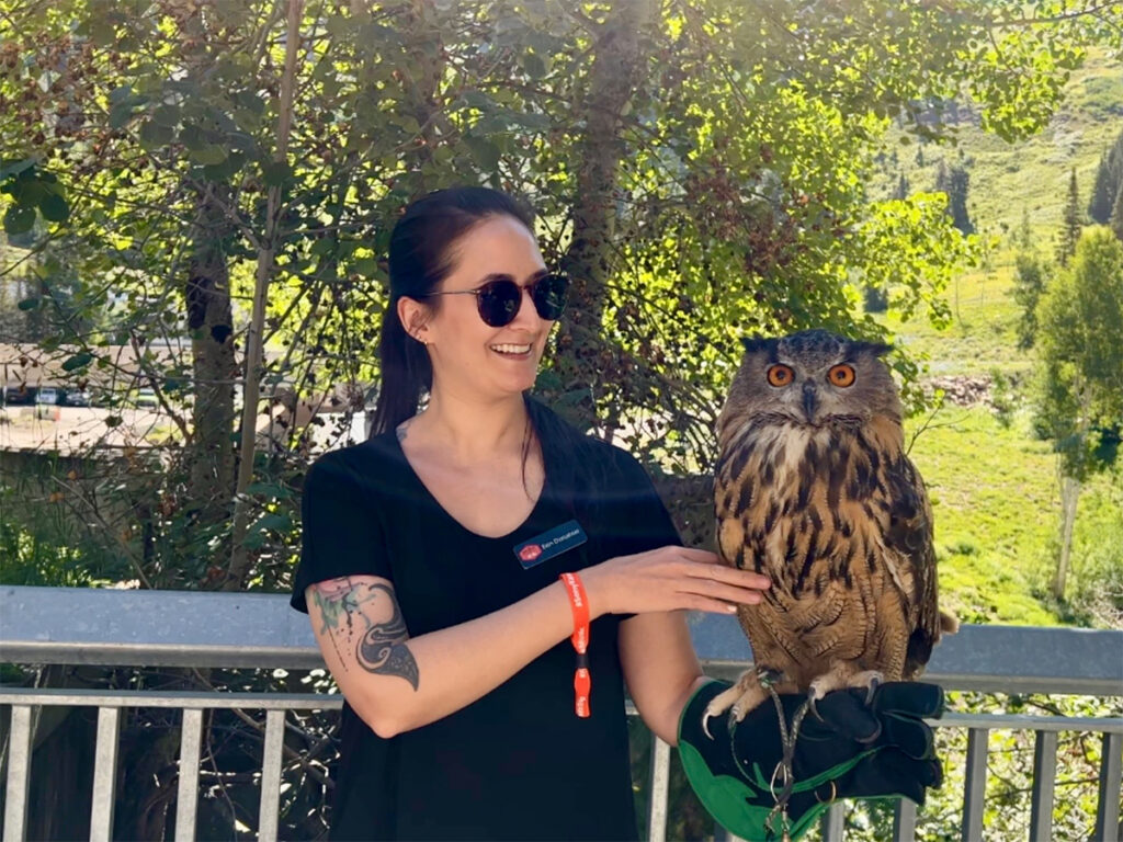 Holding an owl during a wildlife encounter at Sony Kando Trip