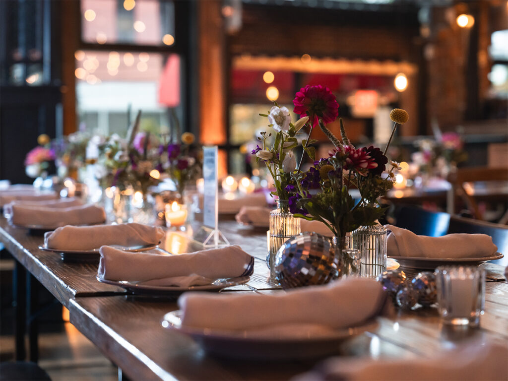 Interior decorations of Porta Jersey City event photography of a wedding celebration.