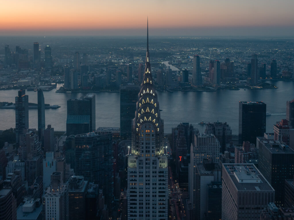 Sunrise at Summit One Vanderbilt Observatory allowed for unobstructed views of iconic skyscrapers like the Chrysler Building. 