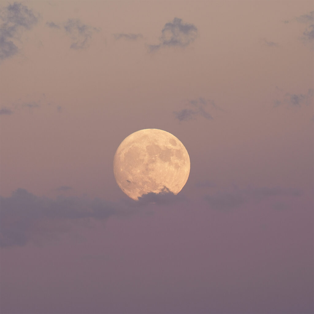 Supermoon rises while there's still color in the sky from the sunset.