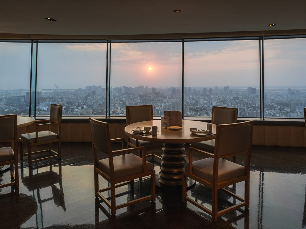 Sunset outside the rooftop restaurant of Shangri-La Far Eastern, Tainan's Shanghai Pavilion.