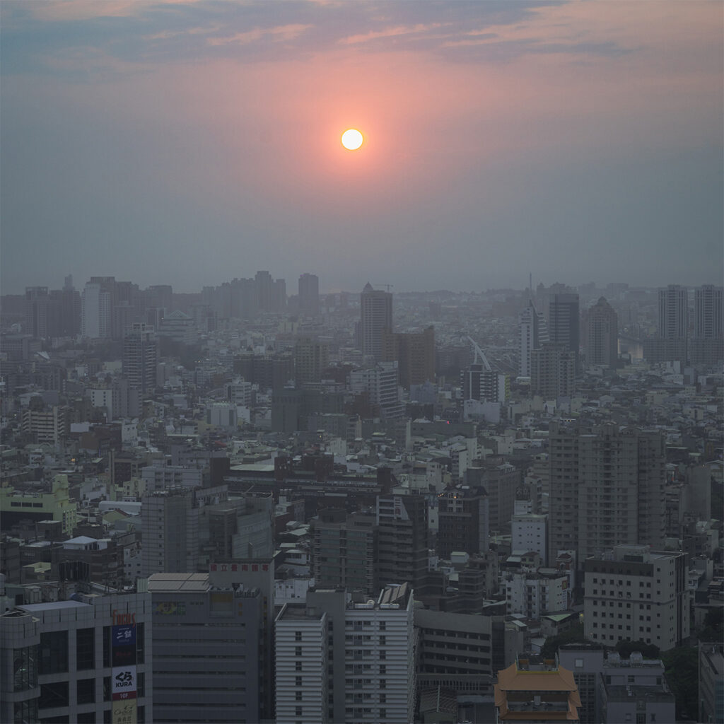 Tainan skyline at sunset.