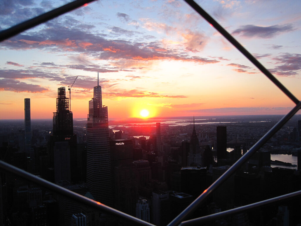 New York City facing east during sunrise.