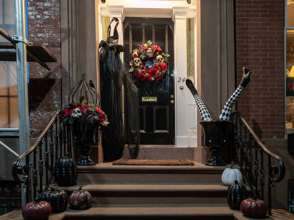 Creative Halloween decorations in Brooklyn Heights.