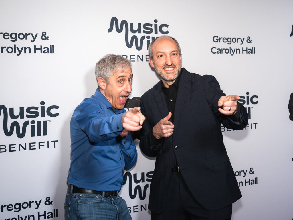 Dave Wish and Mike Wasserman pose on the Music Will Benefit red carpet.