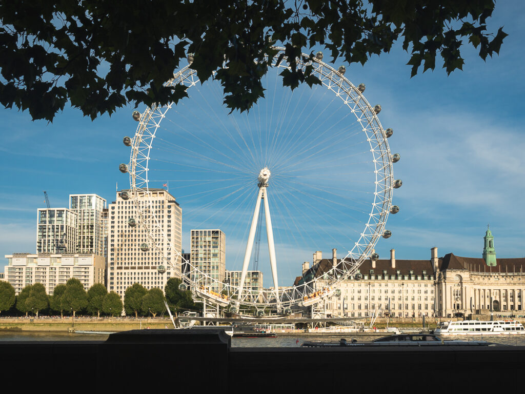 The London Eye, originally the Millennium Wheel, is a cantilevered observation wheel on the South Bank of the River Thames in London. It is the world's tallest cantilevered observation wheel.