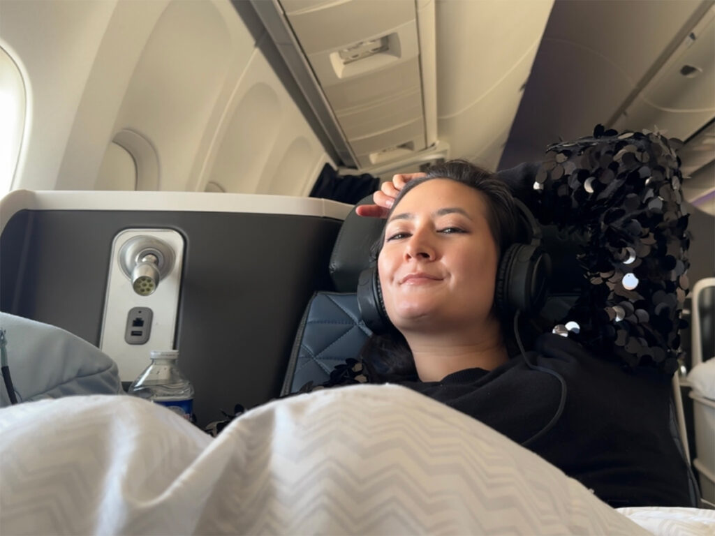 Sitting in Delta One Business Class from EDI-JFK.