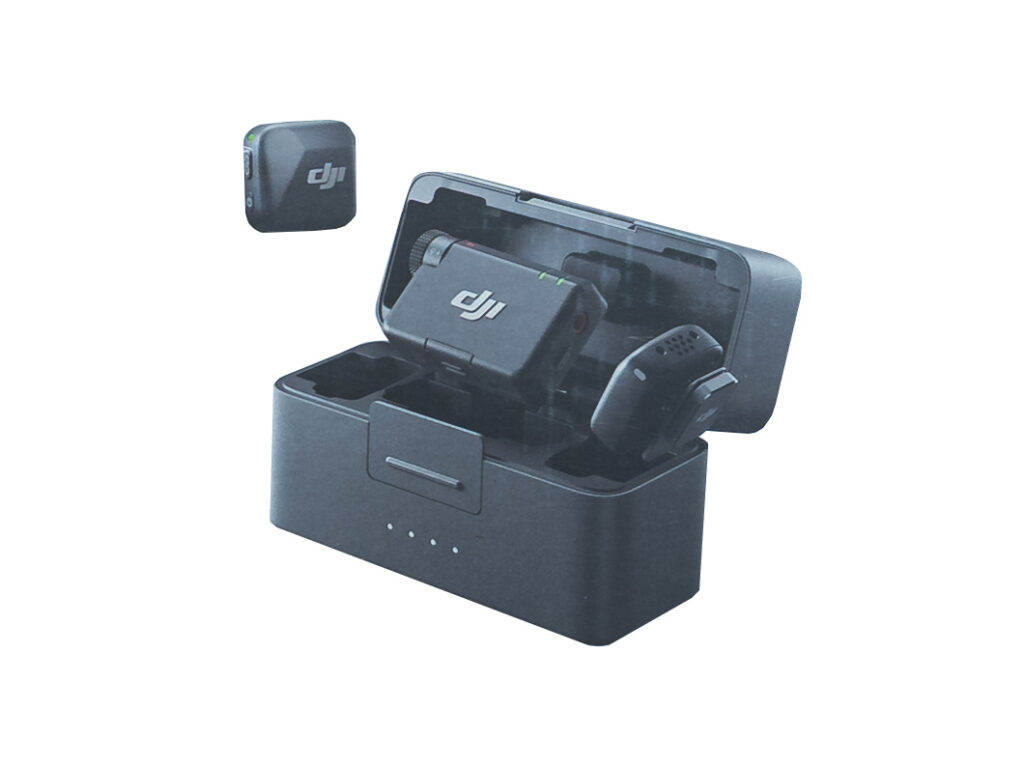 DJI Mic Mini receiver and 2 transmitters fit in the charging case.