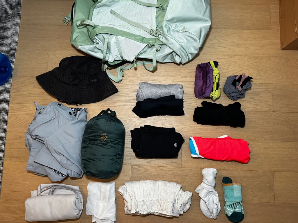 Women's Camino Ingles packing list of clothes.
