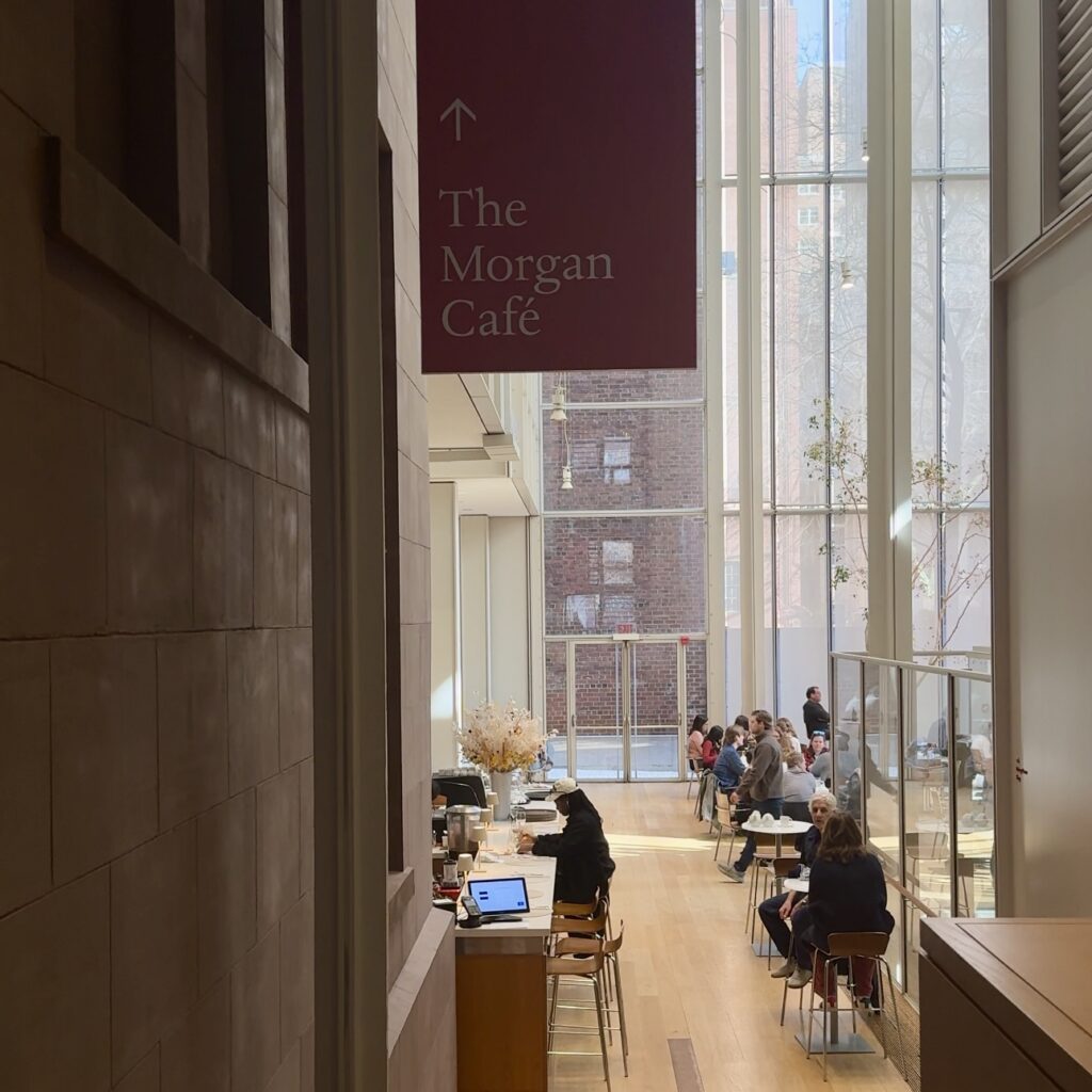 The Morgan Café signage inside the Morgan Library & Museum in Midtown NYC.