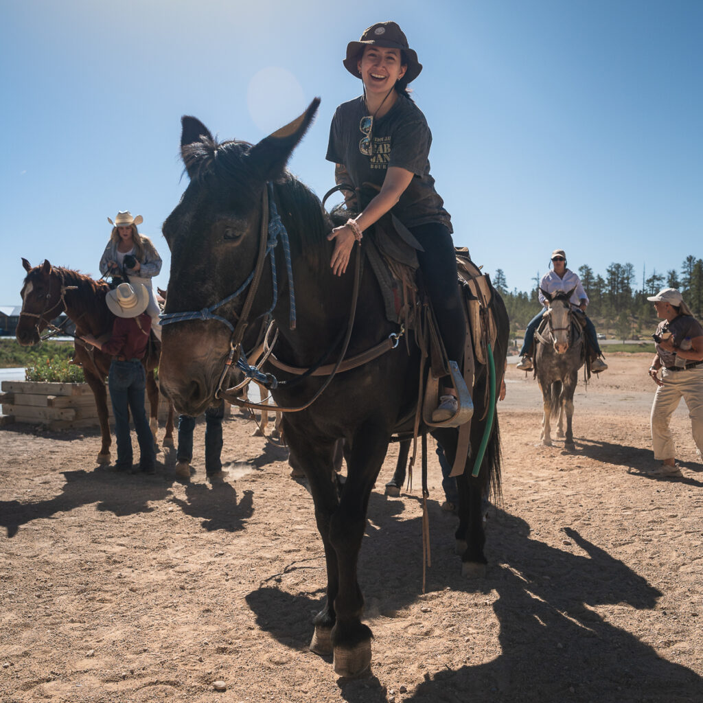 Riding a mule near Bryce Canyon during a guided horseback tour.