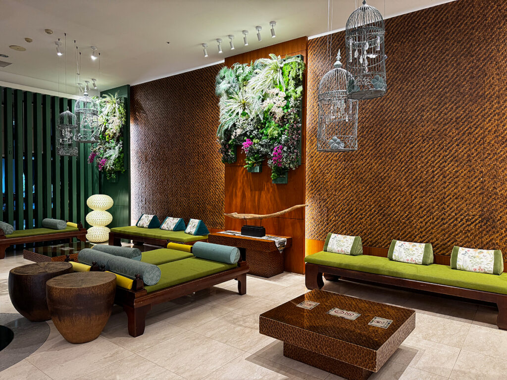 Lounge seating with living wall at Caesar Park Hotel Kenting Taiwan.