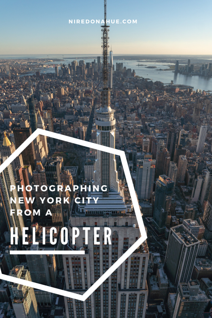 Pinterest pin for this blog post about photographing New York City from a helicopter.