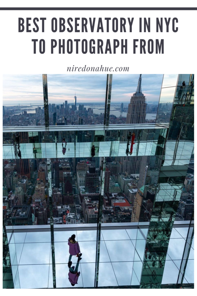 Pinterest Pin Best Observatory in NYC to photograph from showcasing the mirrored interior of Summit One.