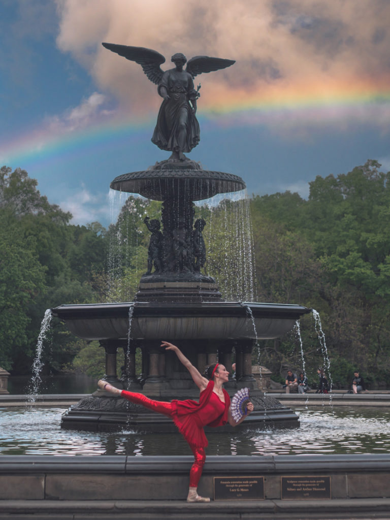 Bethesda Fountain is one of the best Central Park photo spots to take portraits.