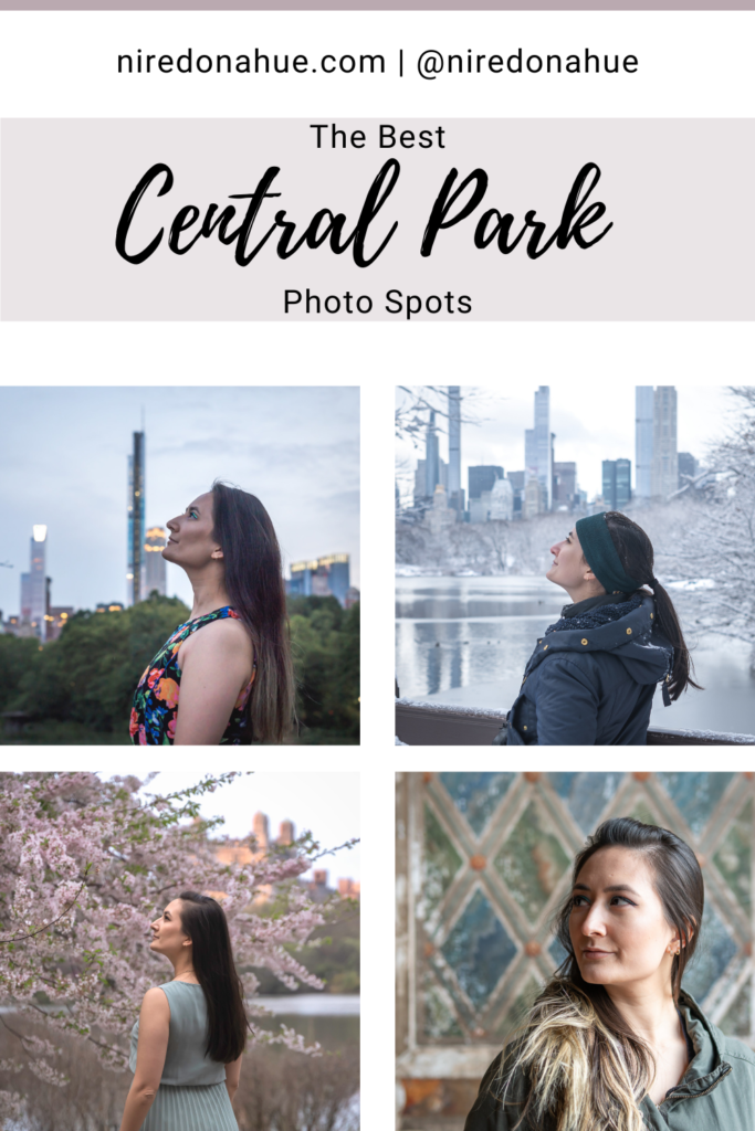 Pinterest pin for the best Central Park photo spots blog article by Erin Donahue Photography.