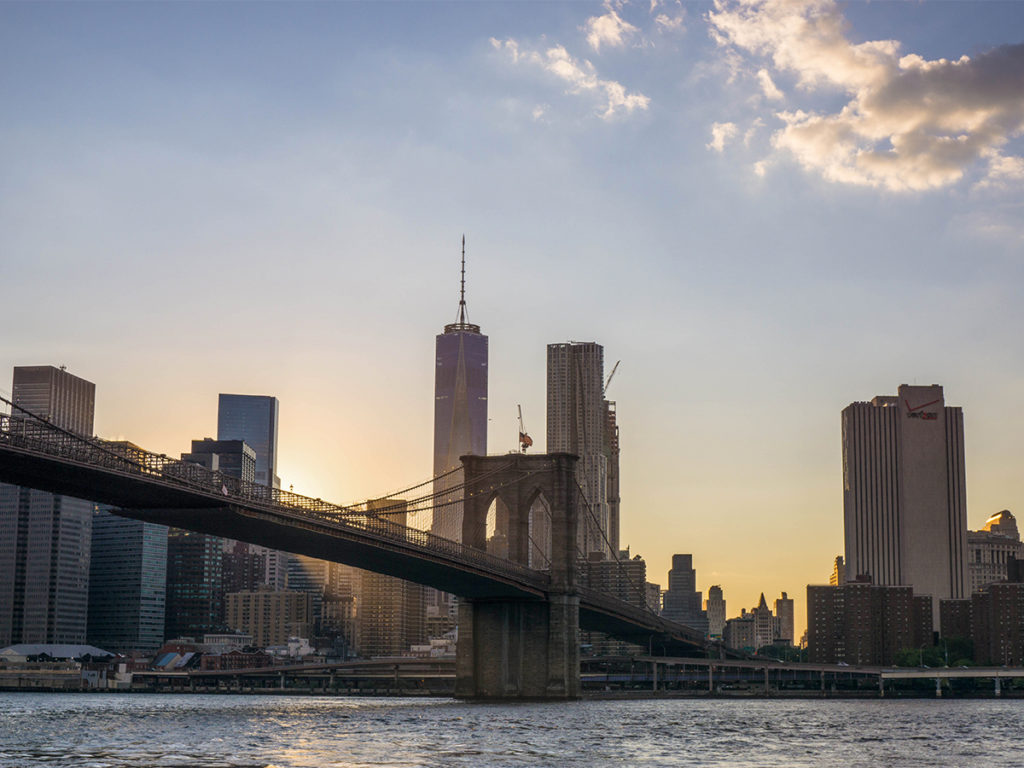 One of the best Brooklyn Photography spots is watching the sunset behind the Brooklyn Bridge and lower Manhattan skyline.