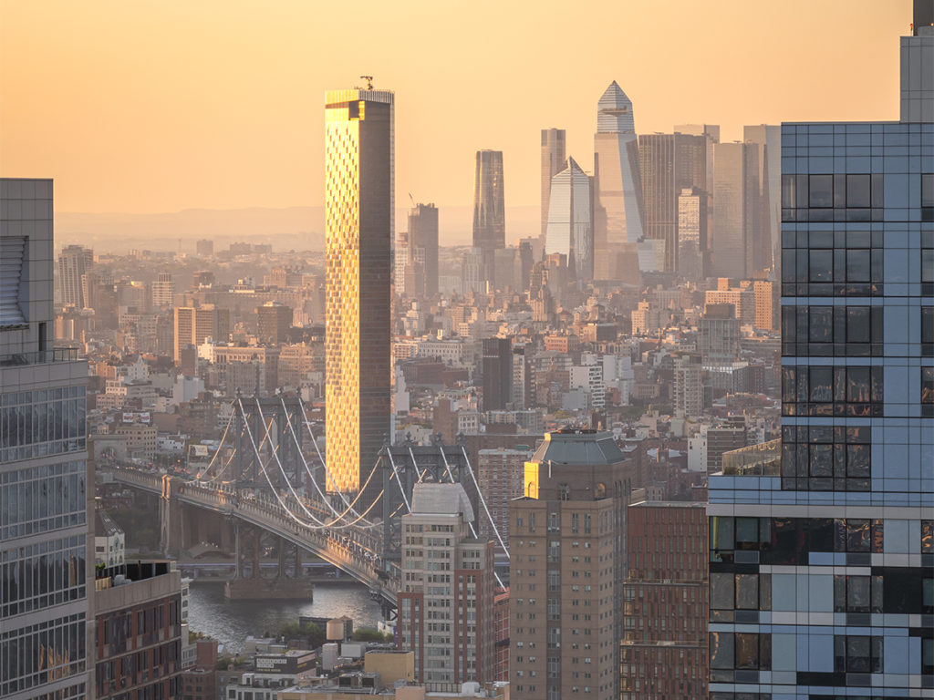 View of the Brooklyn Bridge, One Manhattan Square and Hudson Yards as seen from the penthouses at 11 Hoyt Brooklyn.