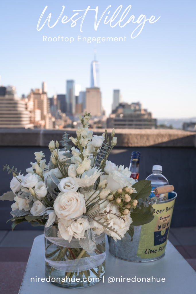 Pinterest pin for the West Village rooftop engagement.