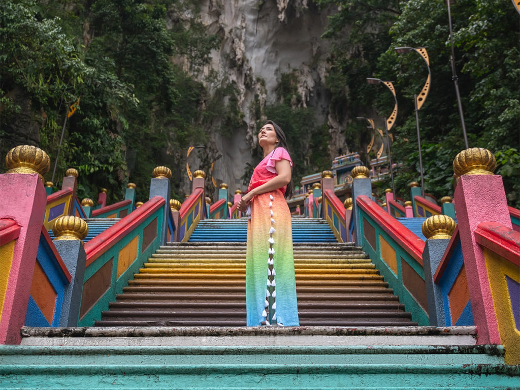 Visiting the colorful Batu Caves steps is a must during a Malaysia 2 week itinerary.