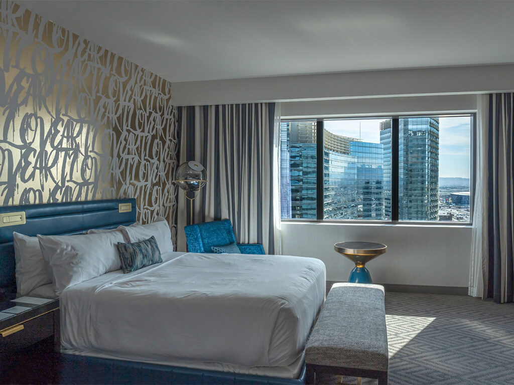Hotel room of a one bedroom inside luxury hotel, The Cosmopolitan of Las Vegas.