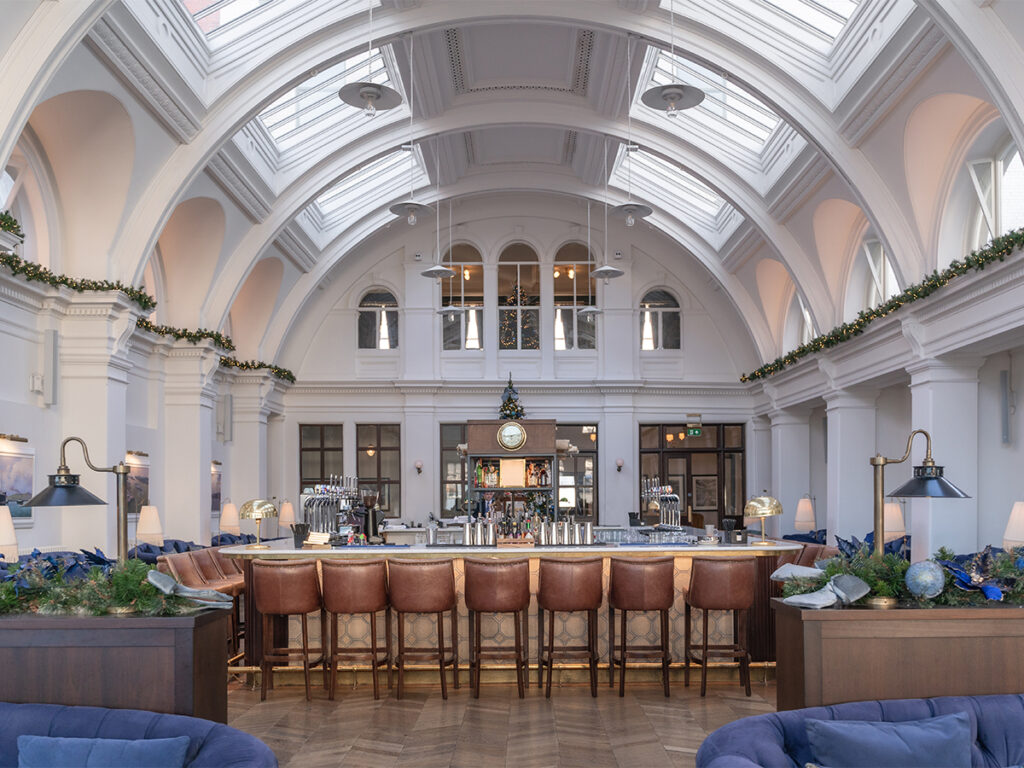 Interior of the Titanic Hotel Belfast in Northern Ireland.