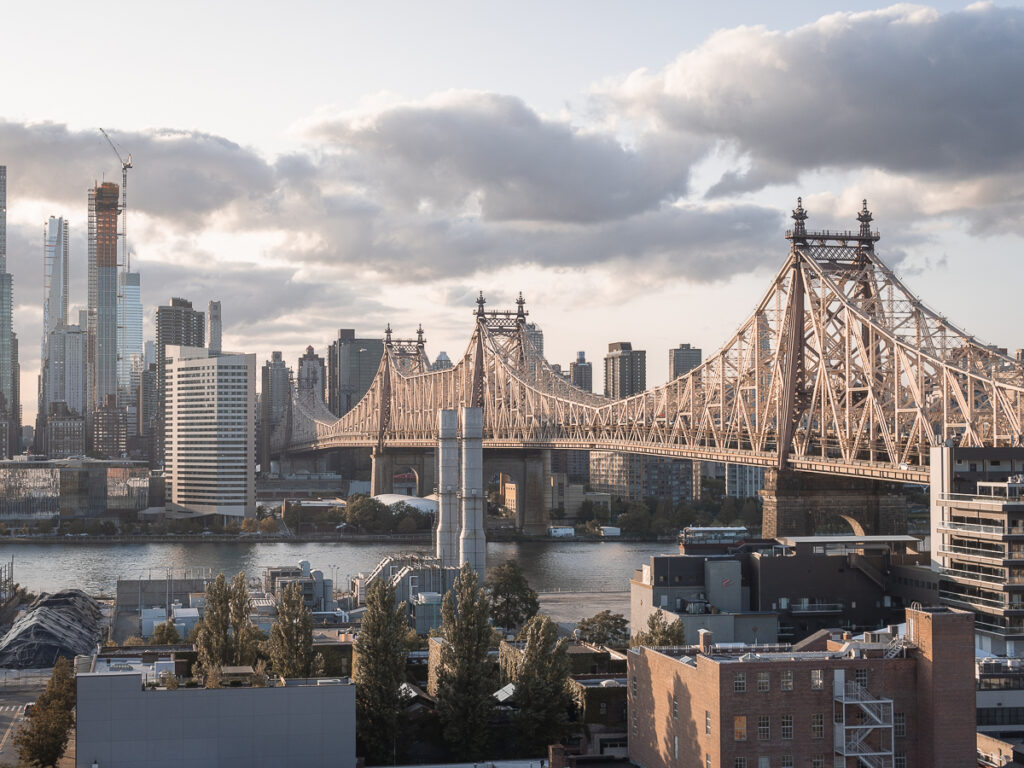 Golden hour hits the Queenboro Bridge and other parts of Long Island City.