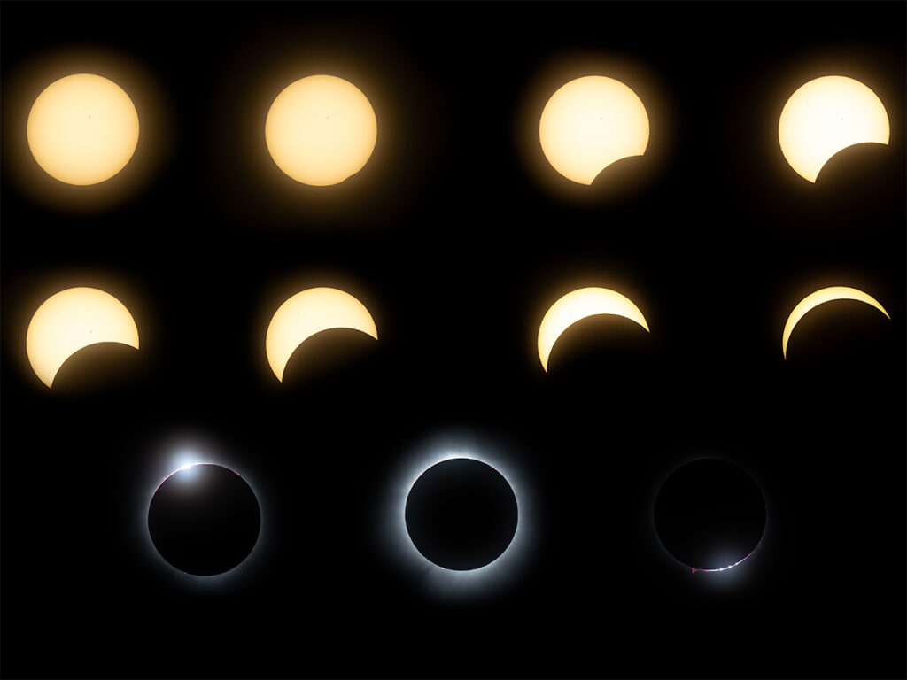 Composite of a total solar eclipse by Erin Donahue Photography.