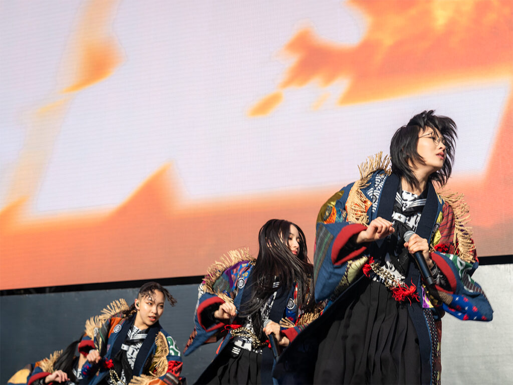 Japanese girl group, ATARASHII GAKKO! staggered during their performance at Head In The Clouds Festival NY.