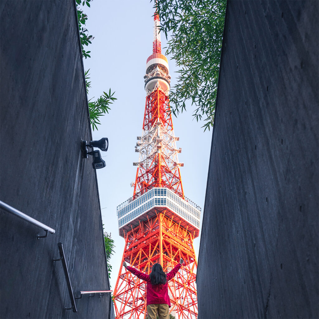 Tokyo Tower resembles the Eiffel Tower, but is white and orange. Stop by and snap some pics during a 14 day itinerary in Japan.